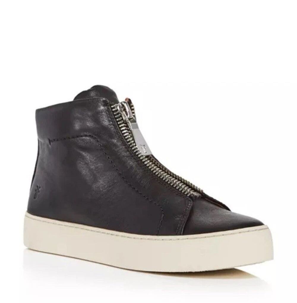 Frye Lena high-top zip front black leather sneaker boot size 7.5M